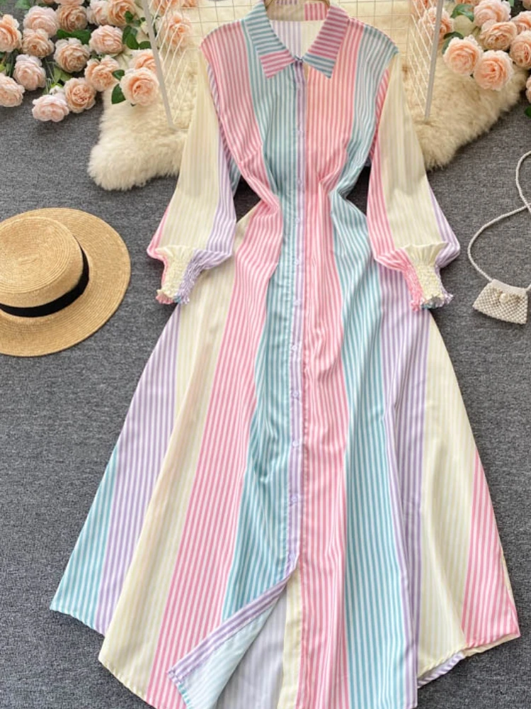 YIZZHOY New Summer Casual Solid Slim Chiffon Single Breasted Button Women Dresses A Line Polo Collar Full Lady Dress 
YIZZHOY New Summer Casual Solid Slim Chiffon Single Breasted Button Women Dresses A Line Polo Collar Full Lady Dress