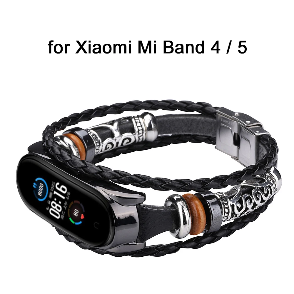 Кожаный ремешок бисер браслет для Xiaomi Mi Band 5 / 4 MiBand Band5 MiBand5 Замена переплетения с