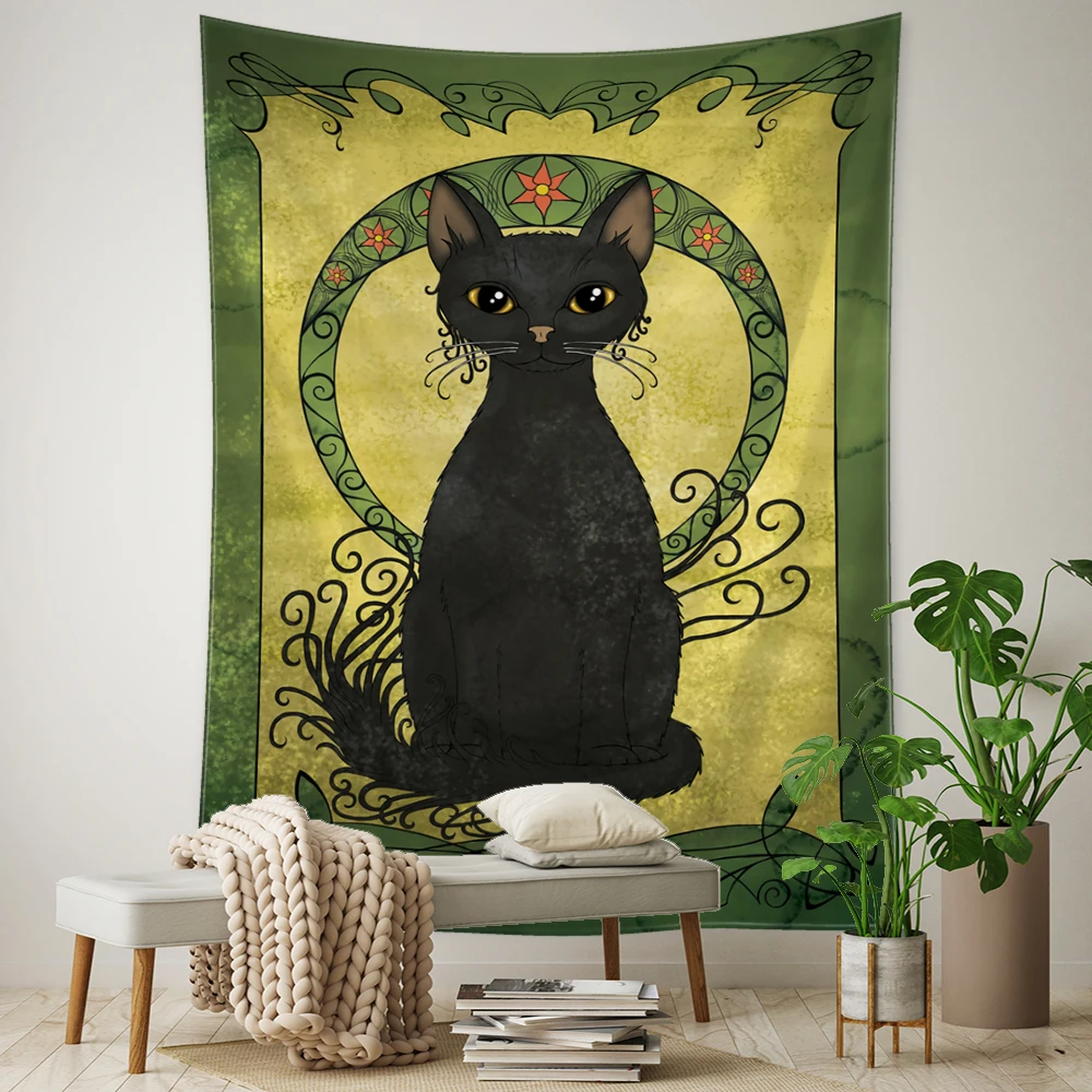 

Черный кот Tarot психоделический гобелен Witchcraft Hippie Tapiz полиэстер фоновая ткань настенный Декор для комнаты