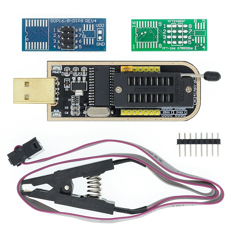 Программатор для EEPROM 93CXX / 25CXX/24CXX модуль USB I21 CH341A 24 25 + зажим SOIC8 SOP8|Интегральные
