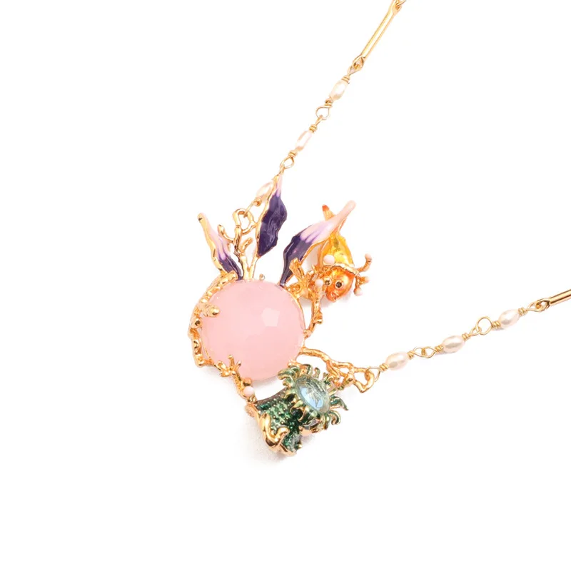 French new marine life series small fish coral necklace fashion temperament pink gemstone short clavicle chain female
French new marine life series small fish coral necklace fashion temperament pink gemstone short clavicle chain female