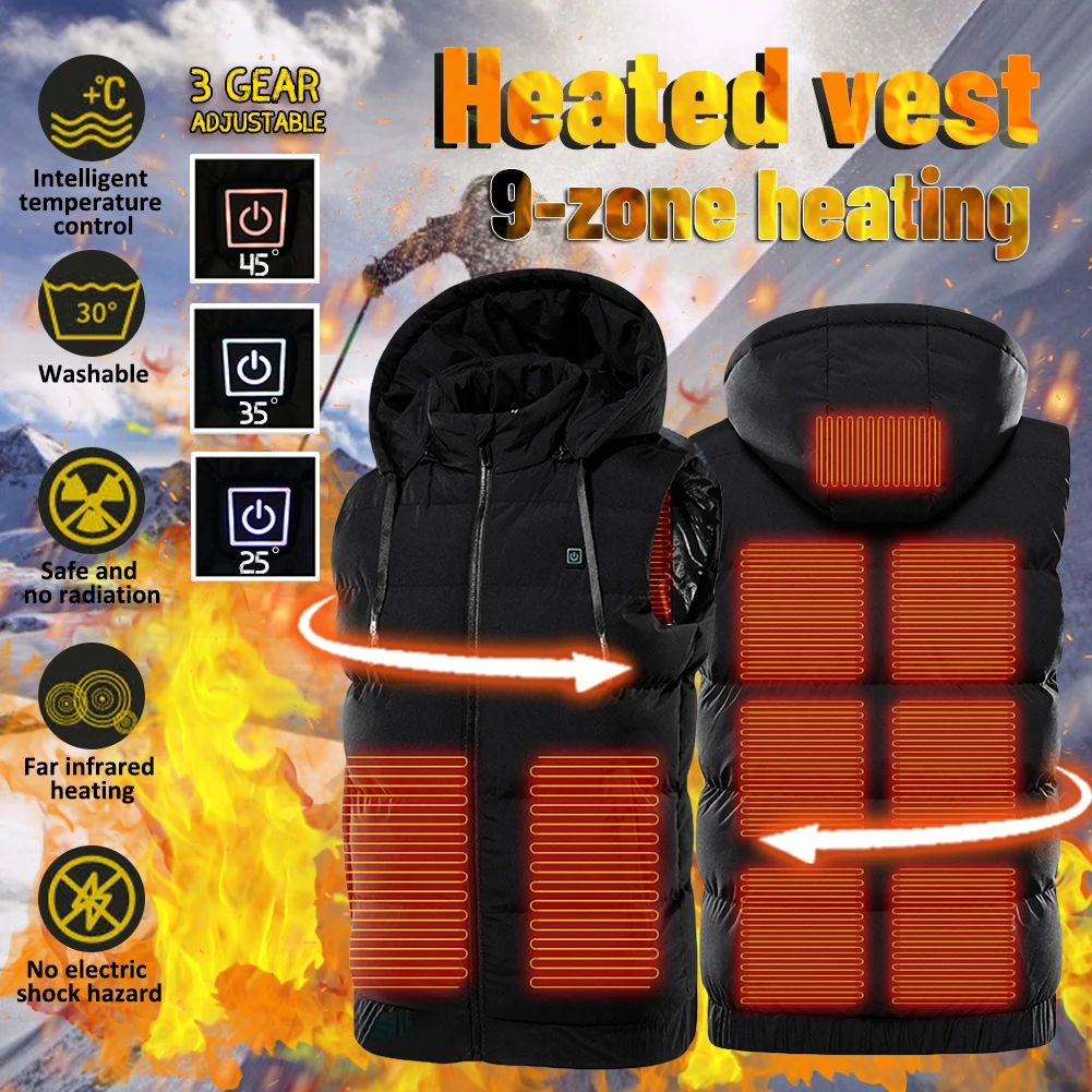 9 Heating Pads Winter Outdoor Sports Hiking Men's Electric Heated Vest Lightweight Waistcoat USB Heating Vest Winter Warm Jacket
9 Heating Pads Winter Outdoor Sports Hiking Men's Electric Heated Vest Lightweight Waistcoat USB Heating Vest Winter Warm Jacket