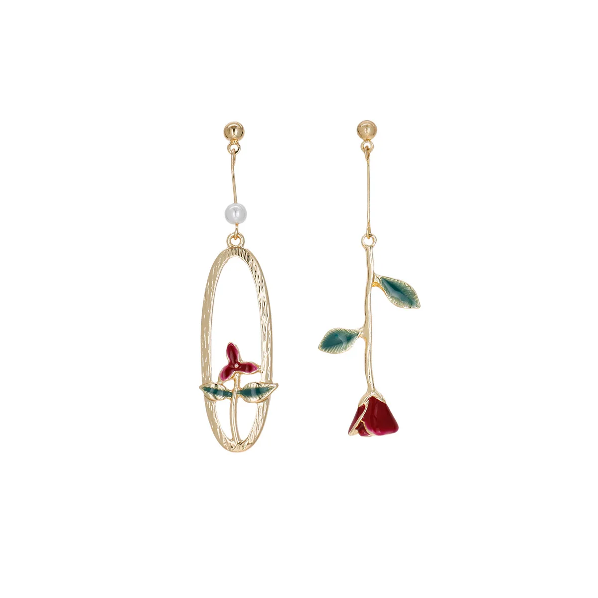 Vintage Asymmetric Hollow Out Metal Flower Earrings 2020 Gold Color Alloy Enamel Rose Dangle Earrings for Women Party Jewelry 
Vintage Asymmetric Hollow Out Metal Flower Earrings 2020 Gold Color Alloy Enamel Rose Dangle Earrings for Women Party Jewelry