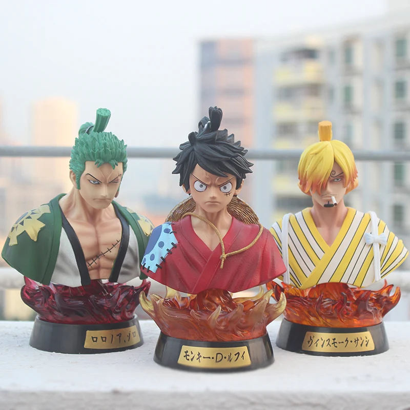 

Anime One Piece Luffy Zoro Sanji Kimono Ver. Head Bust Portrait GK Action Figure Statue Collectible Model