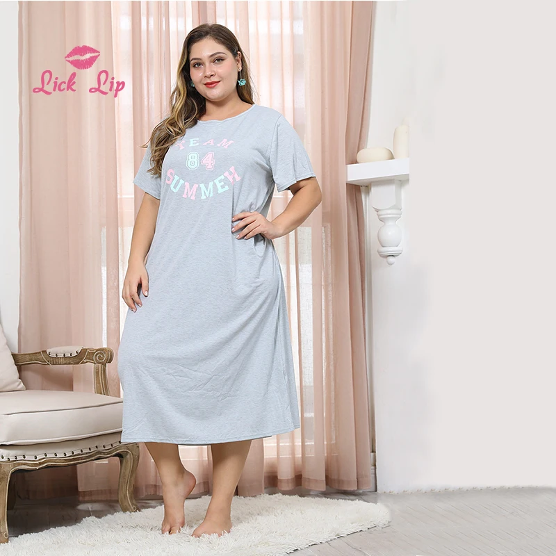 Lick Lip Plus Size Letter Printing Women's Nightgown Round Neck Mid-length Skirt Nuisette Casual stitching Home Dress SWD15313-3
Lick Lip Plus Size Letter Printing Women's Nightgown Round Neck Mid-length Skirt Nuisette Casual stitching Home Dress SWD15313-3