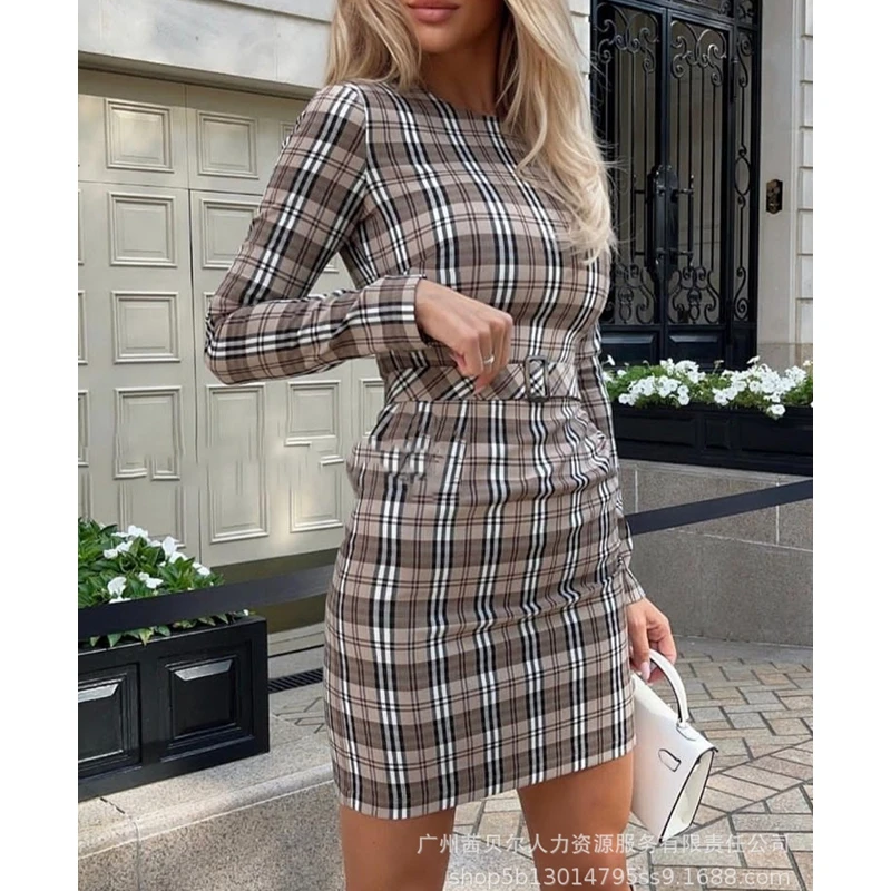 Mandylandy Dress Autumn Fashion Long Sleeve O-Neck High Waist Dress Women's Casual Plaid Slim Fit Dress
Mandylandy Dress Autumn Fashion Long Sleeve O-Neck High Waist Dress Women's Casual Plaid Slim Fit Dress