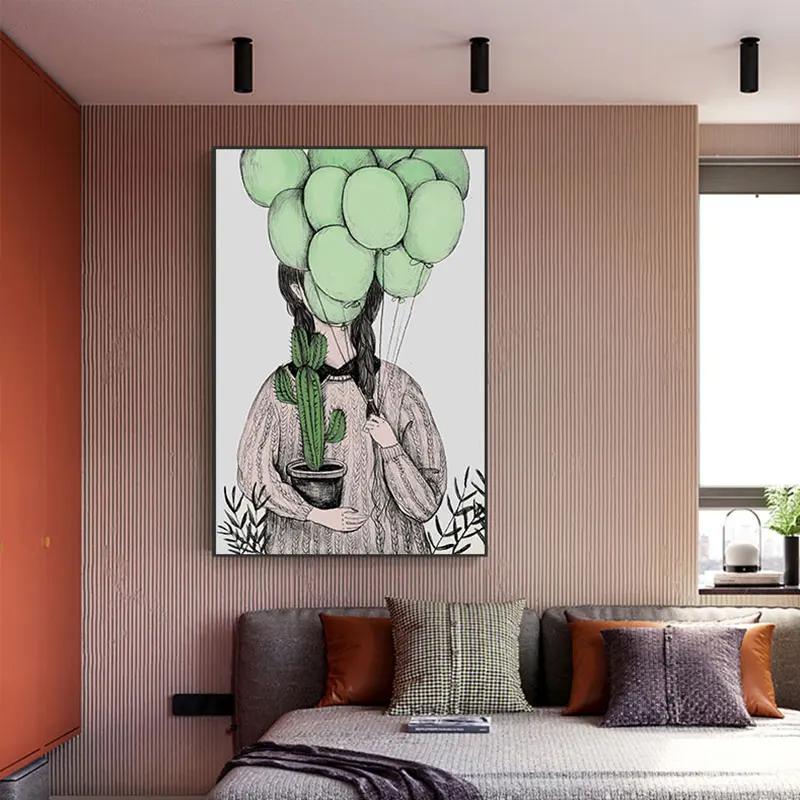 Posters and Prints Lovely Balloon Girl Nordic Green Cactus Canvas Painting Cartoon Wall Art Pictures for Living Room Decor
Posters and Prints Lovely Balloon Girl Nordic Green Cactus Canvas Painting Cartoon Wall Art Pictures for Living Room Decor