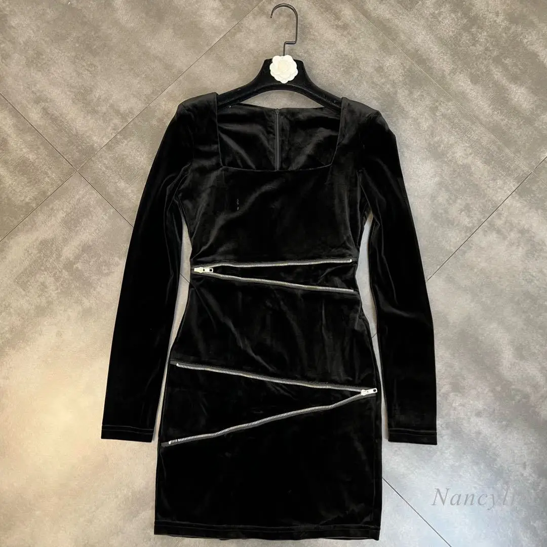 Women's Bodycon Dress Sexy Square Collar Velvet Dresses Winter 2021 Fashion Long Sleeve Zipper Slit Slimming Outfits Black
Women's Bodycon Dress Sexy Square Collar Velvet Dresses Winter 2021 Fashion Long Sleeve Zipper Slit Slimming Outfits Black