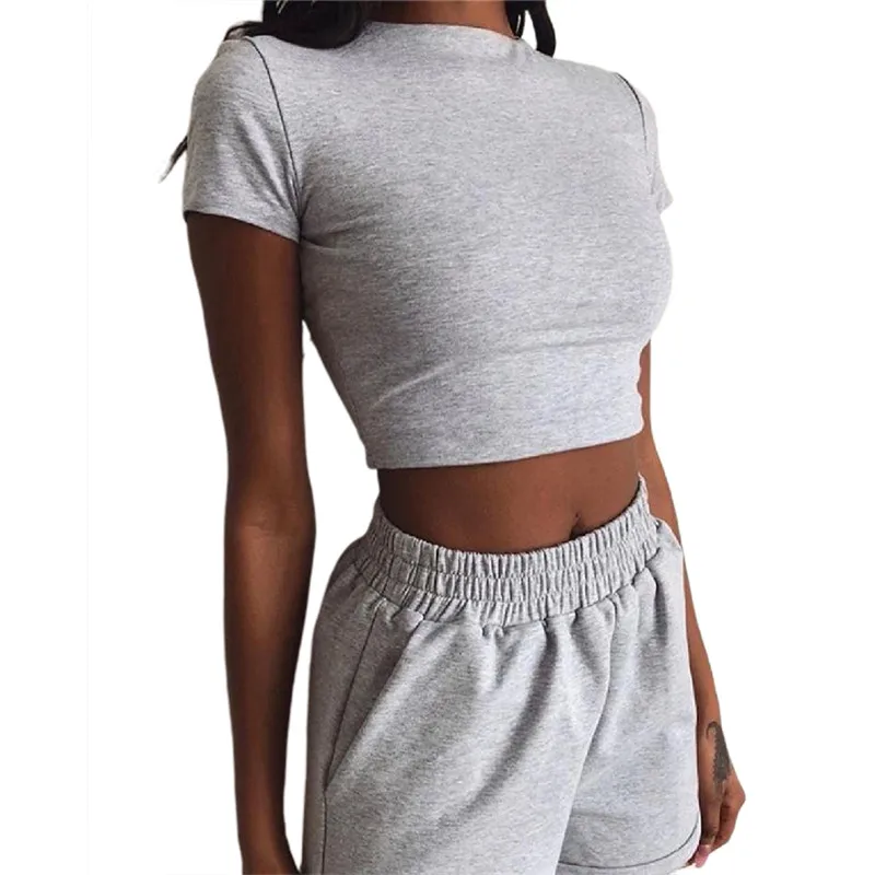 2020 Summer Tracksuit Women Ladies Short sleeve Crew collar T Shirt Crop top Shorts Bodycon Stretch Fitness Clothing Outfit 2PCS
2020 Summer Tracksuit Women Ladies Short sleeve Crew collar T Shirt Crop top Shorts Bodycon Stretch Fitness Clothing Outfit 2PCS