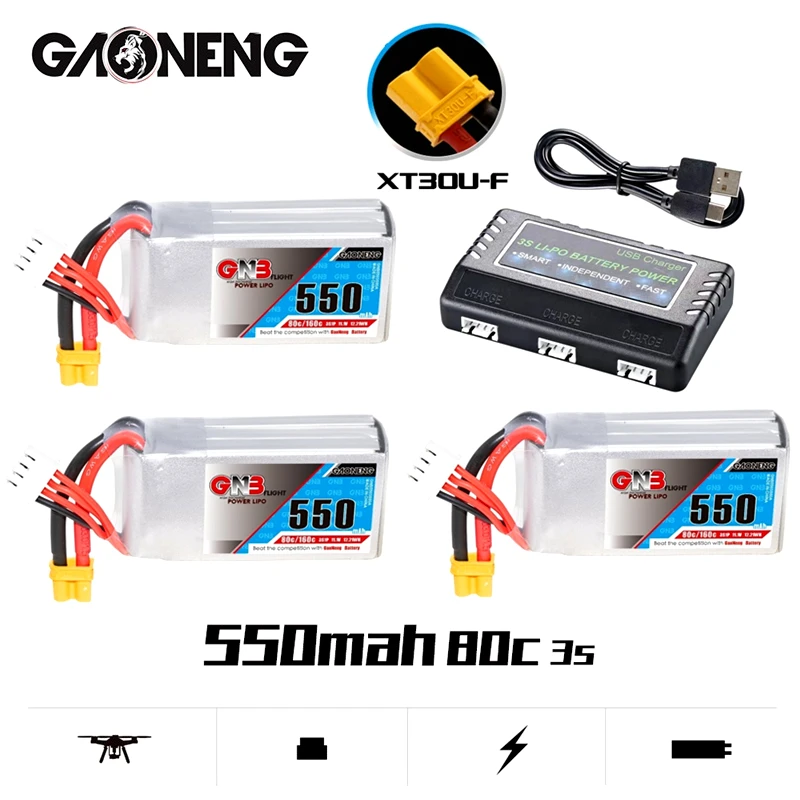 Зарядное устройство Gaoneng GNB 11,1 В 3S 550 мАч 80/160C HV для Lipo аккумуляторов, комплект, аккумуляторная розетка для Lizard95 FPV радиоуправляемого квадроко...
Зарядное устройство Gaoneng GNB 11,1 В 3S 550 мАч 80/160C HV для Lipo аккумуляторов, комплект, аккумуляторная розетка для Lizard95 FPV радиоуправляемого квадроко...