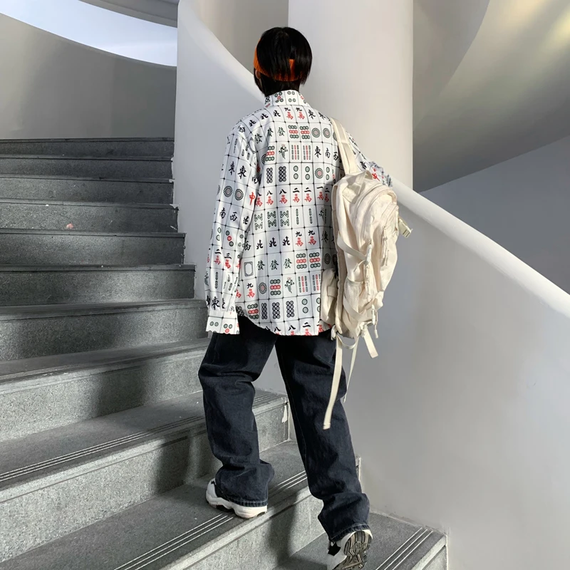 Harajuku Retro Long Sleeve Women's Shirt Chinese Style Mahjong Print Loose Overisze Shirt Hip Hop Streetwear Clothing
Harajuku Retro Long Sleeve Women's Shirt Chinese Style Mahjong Print Loose Overisze Shirt Hip Hop Streetwear Clothing