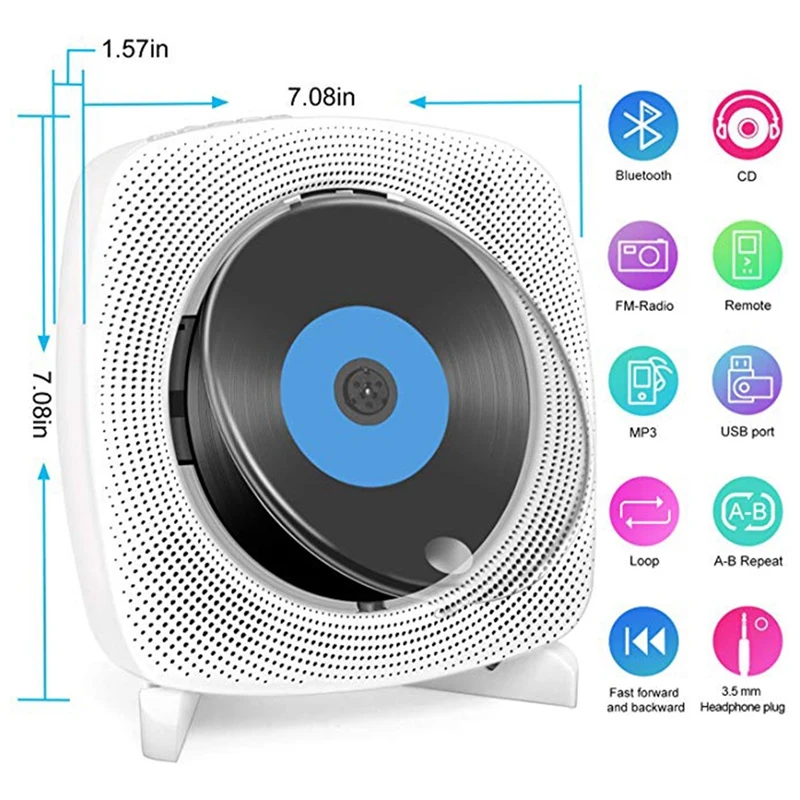 Wall Mounted CD Player with Bluetooth Remote Control Home Stereo FM Radio HiFi Sound Music Built-in Speaker
Wall Mounted CD Player with Bluetooth Remote Control Home Stereo FM Radio HiFi Sound Music Built-in Speaker