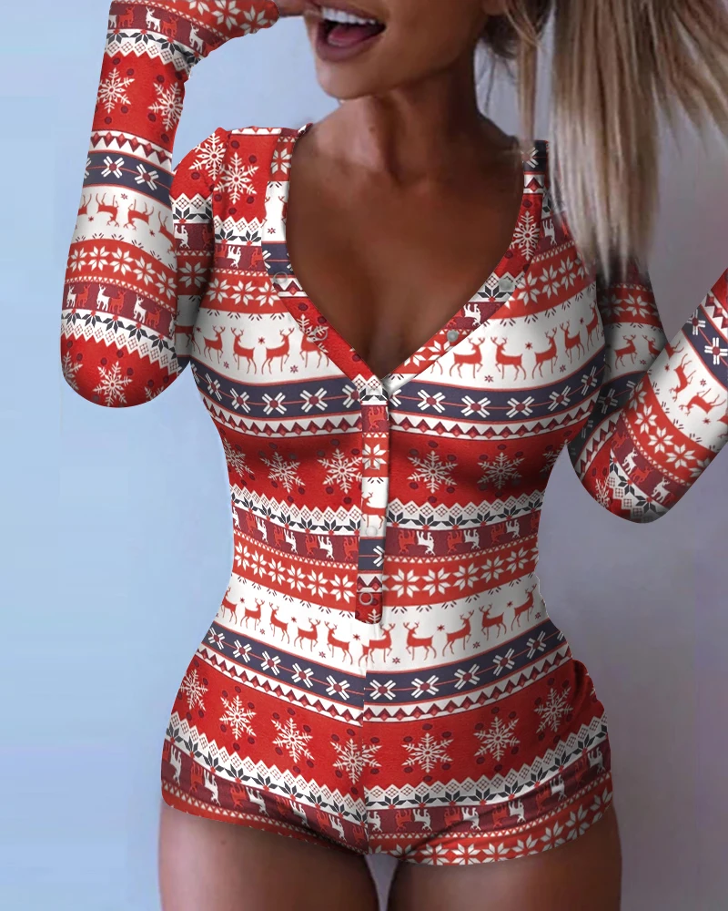 Christmas Women Xmas Print Button Front Onesie 2022 Femme Functional Buttoned Flap Long Sleeve Romper Lady Adults Pajamas
Christmas Women Xmas Print Button Front Onesie 2022 Femme Functional Buttoned Flap Long Sleeve Romper Lady Adults Pajamas