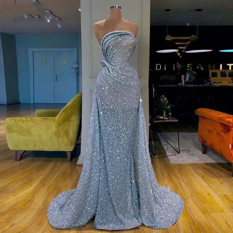 Bling Party Dress Sequins Long Strapless Formal Dress With Removable Overskirt Light Blue Evening Gowns Dubai Women
Bling Party Dress Sequins Long Strapless Formal Dress With Removable Overskirt Light Blue Evening Gowns Dubai Women