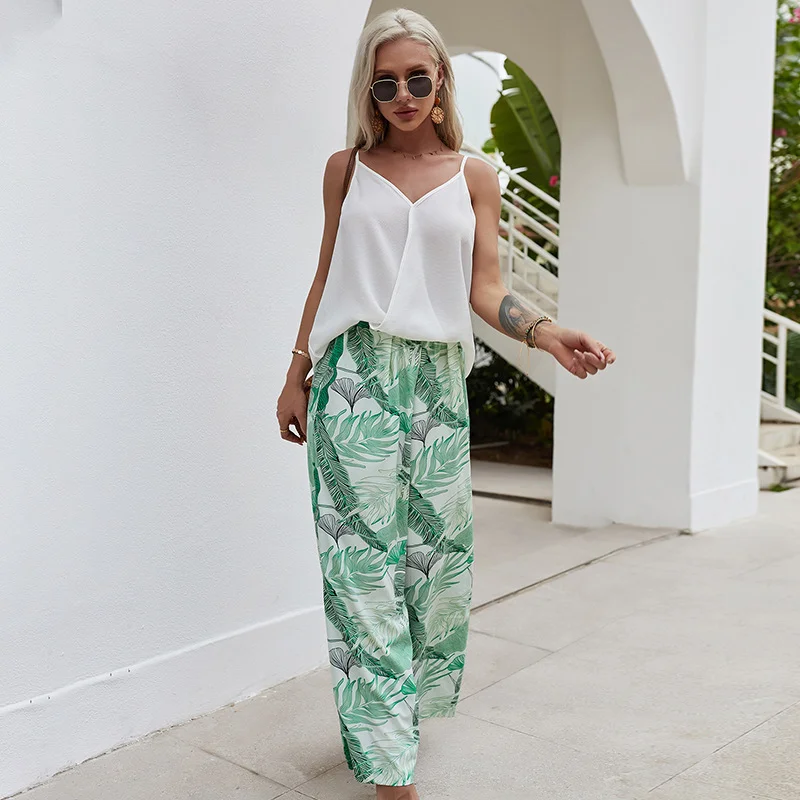 Summer Women Office Lady Two-piece Set Sexy Sleeveless V-neck Sling Tops Green Printing Casual Wide-leg Pants 2pc Set Streetwear
Summer Women Office Lady Two-piece Set Sexy Sleeveless V-neck Sling Tops Green Printing Casual Wide-leg Pants 2pc Set Streetwear
