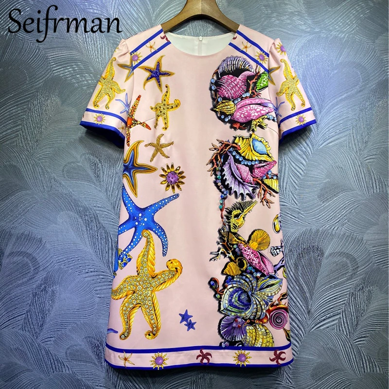 Seifrmann Summer Women Fashion Designer Party A-Line Dress Short Sleeve Gorgeous Crystal Beading Vintage Ladies Mini Dresses
Seifrmann Summer Women Fashion Designer Party A-Line Dress Short Sleeve Gorgeous Crystal Beading Vintage Ladies Mini Dresses