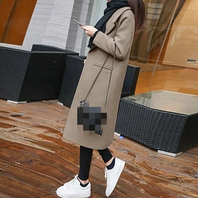 

Women New 2021 thickening in loose long cloth coat type female knee-high cocoon woolen cloth coats