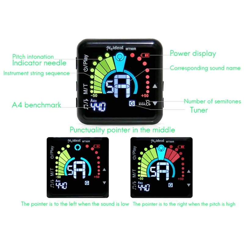 Портативный гитарный тюнер Meideal MT90R метроном цифровой с зажимом микрофон для