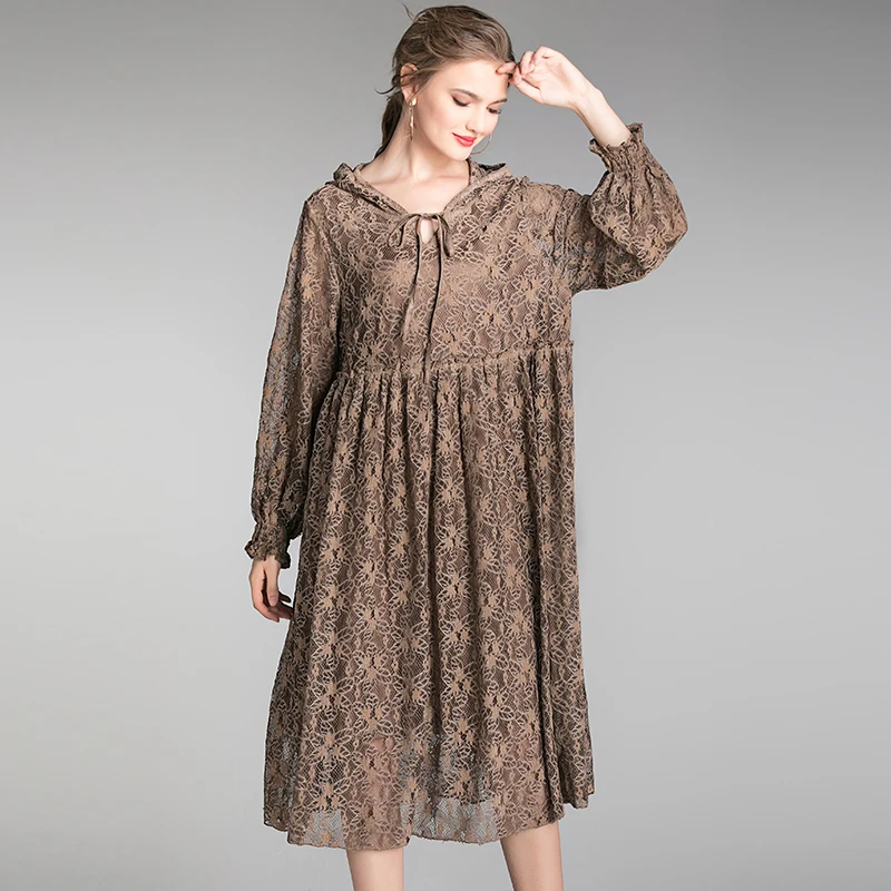 Woman Lace Dresses Plus Size Winter Autumn Long Sleeve Sexy Basic Hooded Loose Elegant All Match Dress Female
Woman Lace Dresses Plus Size Winter Autumn Long Sleeve Sexy Basic Hooded Loose Elegant All Match Dress Female
