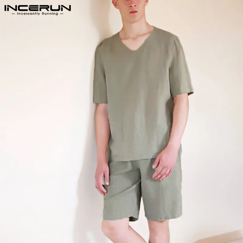 INCERUN Retro Men Pajamas Sets Solid Cotton Short Sleeve V Neck Sleepwear Casual Shorts Breathable Men Nightwear Sets 2 Pieces 7
INCERUN Retro Men Pajamas Sets Solid Cotton Short Sleeve V Neck Sleepwear Casual Shorts Breathable Men Nightwear Sets 2 Pieces 7