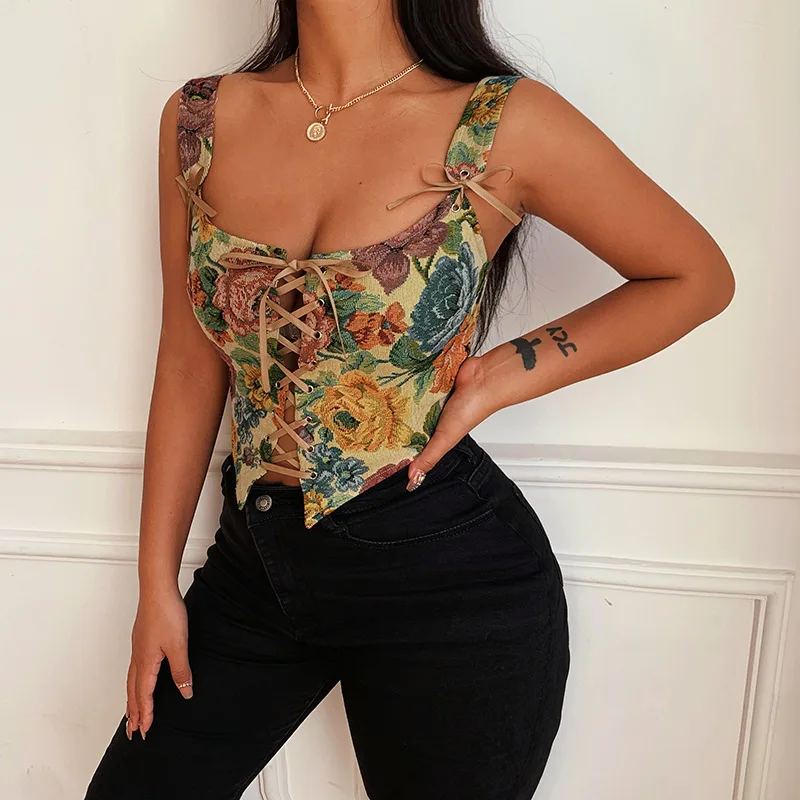Retro Women Clothing Printed Lace-up Bow-knot Tight-fitting Blouse Hollow Backless Suspender Casual Tops2022
Retro Women Clothing Printed Lace-up Bow-knot Tight-fitting Blouse Hollow Backless Suspender Casual Tops2022
