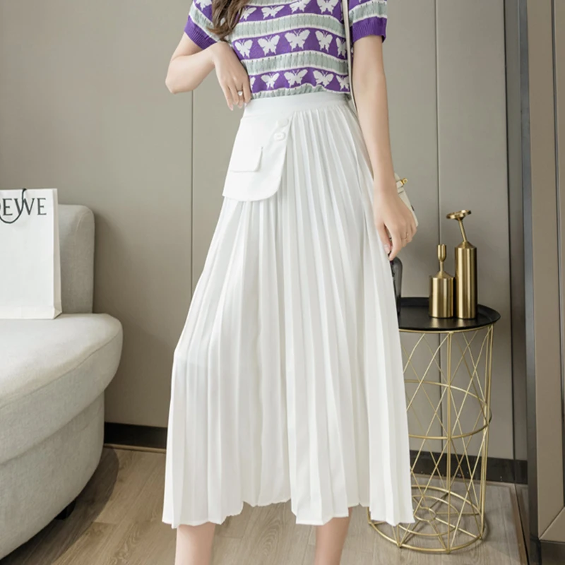 Vintage High Waist Skirt Women White Loose A-line Side Ring Pocket Long Skirt Korean Elegant 2021 Summer Mid-Calf Skirt Female
Vintage High Waist Skirt Women White Loose A-line Side Ring Pocket Long Skirt Korean Elegant 2021 Summer Mid-Calf Skirt Female