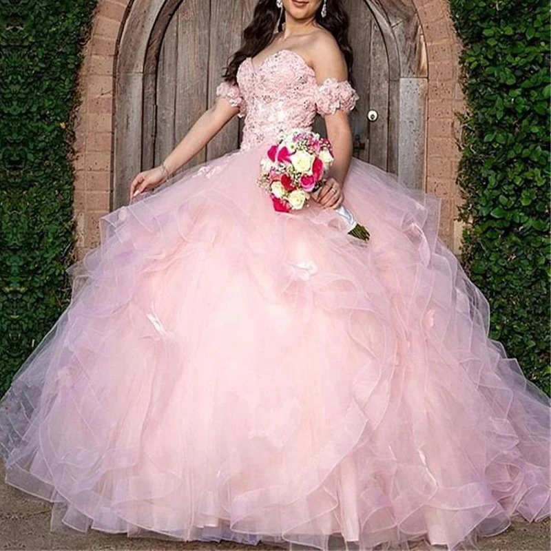 Розовое Бальное Платье, расшитое бусинами, бальное платье для выпускного вечера, платье с открытыми плечами и вырезом на шее, торжественное платье с 3D аппликацией, Тюлевое платье с коротким шлейфом 
Розовое Бальное Платье, расшитое бусинами, бальное платье для выпускного вечера, платье с открытыми плечами и вырезом на шее, торжественное платье с 3D аппликацией, Тюлевое платье с коротким шлейфом