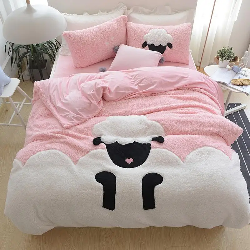 Thick Flannel Lovely Lamb Cartoon Sheep Bedding set Warm Fleece Embroidery Duvet cover Flat Sheet Fitted Pillowcases Queen size
Thick Flannel Lovely Lamb Cartoon Sheep Bedding set Warm Fleece Embroidery Duvet cover Flat Sheet Fitted Pillowcases Queen size
