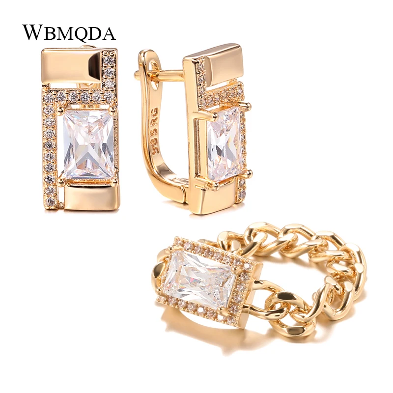 Wbmqda Classic Stud Earrings Ring Sets 585 Rose Gold Natural Zircon Earrings Tanks Chain Rings For Women Korean Jewelry Set 
Wbmqda Classic Stud Earrings Ring Sets 585 Rose Gold Natural Zircon Earrings Tanks Chain Rings For Women Korean Jewelry Set