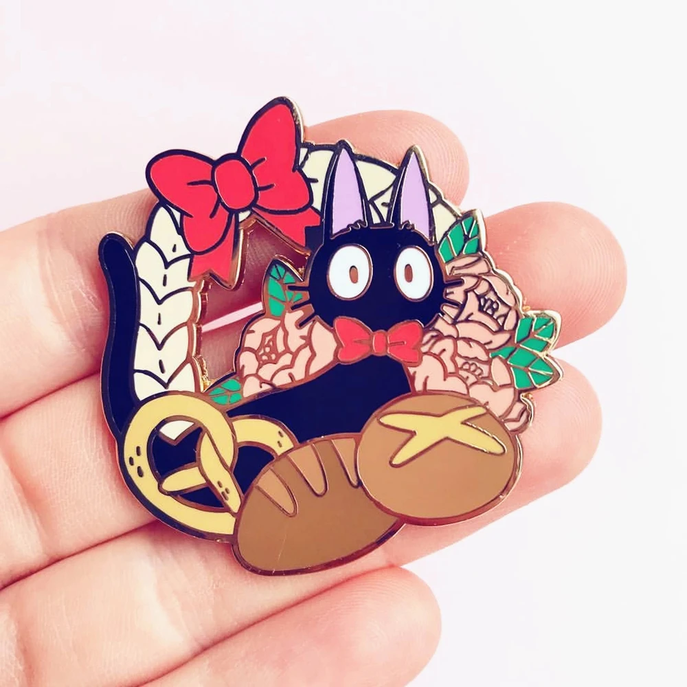 

Cute Gigi The Baker Hard Enamel Pin Cartoons Animal Black Cat Brooch Anime Kiki's Delivery Services Fans Collectible Badge Gift