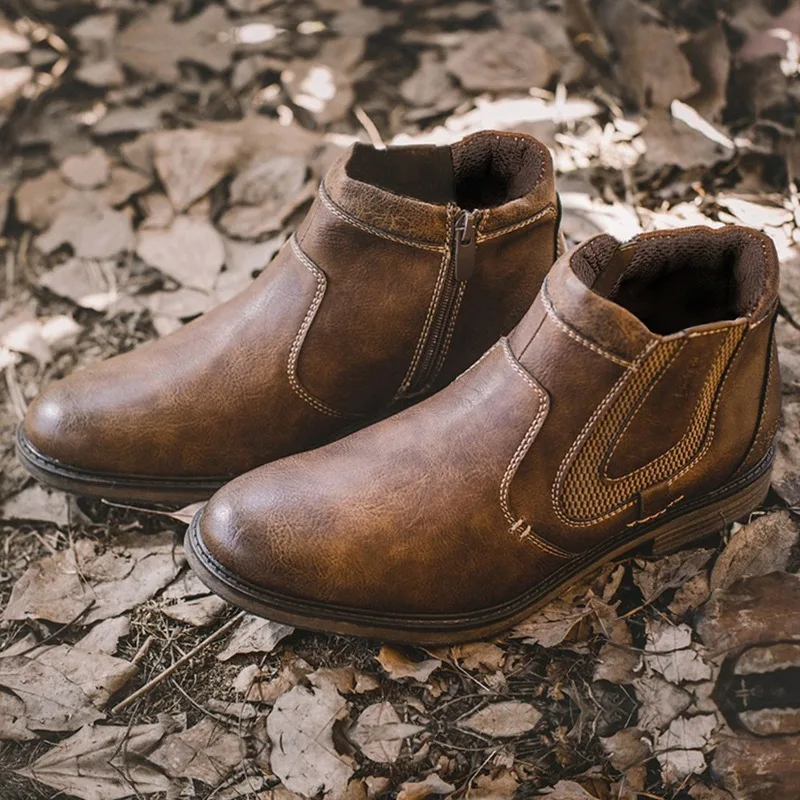 Ботинки Mazefeng мужские короткие кожаные винтажный стиль ботильоны челси обувь
