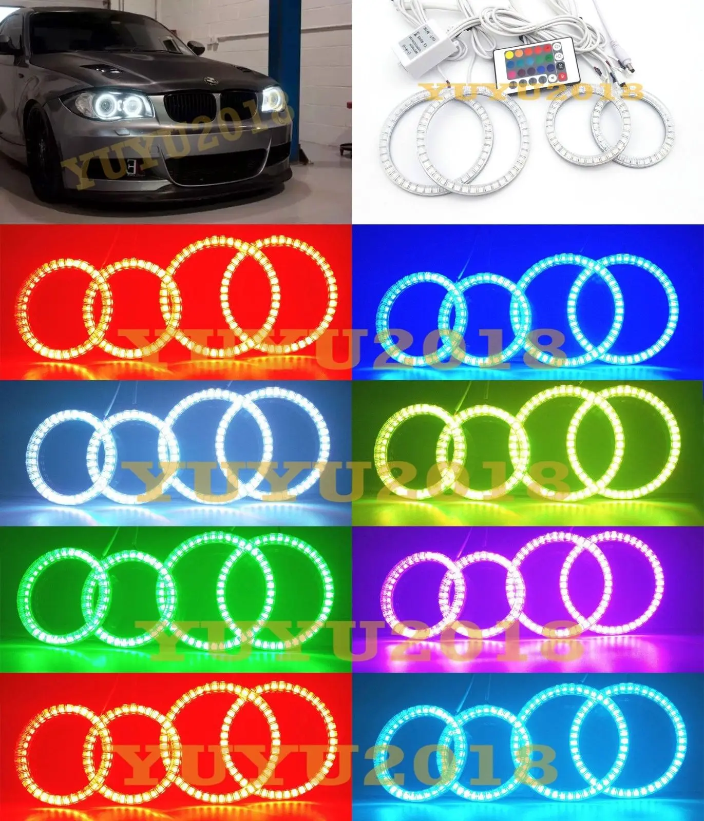 Цветная (RGB) светодиодный угол глаза гало кольца комплект для BMW E81 E82 E87 E88 2004 2012