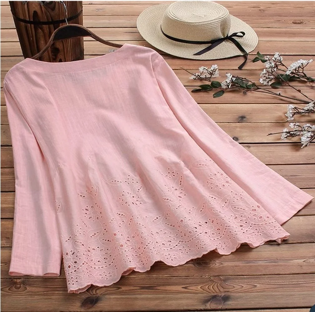 Donsignet Fashion Women's Blouse Summer Casual Round Neck Pullover Pure Color Hollow Loose General Plus Size Long Sleeve Blouse
Donsignet Fashion Women's Blouse Summer Casual Round Neck Pullover Pure Color Hollow Loose General Plus Size Long Sleeve Blouse