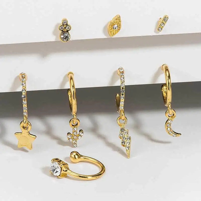 8Pc Hot Fashion Crystal Star Moon Stud Earrings Set For Women Jewelry Statement Charms Alloy Zircon Flash Cactus Clip Earrings
8Pc Hot Fashion Crystal Star Moon Stud Earrings Set For Women Jewelry Statement Charms Alloy Zircon Flash Cactus Clip Earrings