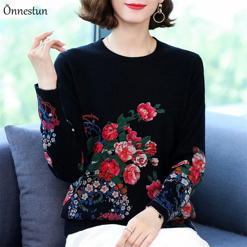 2 Colors Floral Print Sweater Women Winter Soft O Neck Pullover Sweaters Female Casual Jumper Long Sleeve Thick Sweater
2 Colors Floral Print Sweater Women Winter Soft O Neck Pullover Sweaters Female Casual Jumper Long Sleeve Thick Sweater