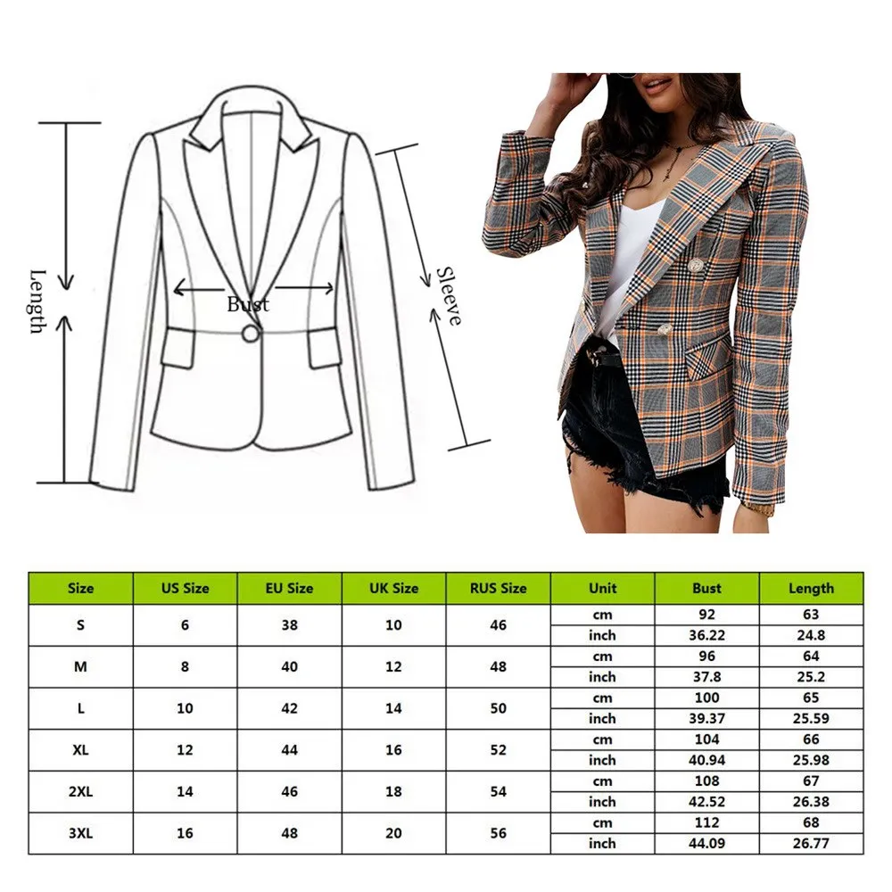 Women Blazer Coat Double Breasted Plaid Blazer Women Long Sleeve Slim Blazer Casual Autumn Jacket Blazer Female
Women Blazer Coat Double Breasted Plaid Blazer Women Long Sleeve Slim Blazer Casual Autumn Jacket Blazer Female