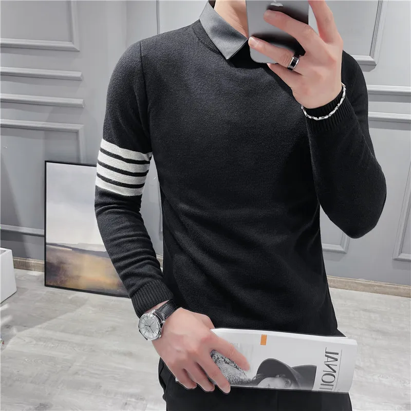 Top Quality Autumn Winter Fake-2Pieces Striped Long Sleeve Casual Sweater Men Pullovers Business Formal Wear Slim Fit Pull Homme
Top Quality Autumn Winter Fake-2Pieces Striped Long Sleeve Casual Sweater Men Pullovers Business Formal Wear Slim Fit Pull Homme