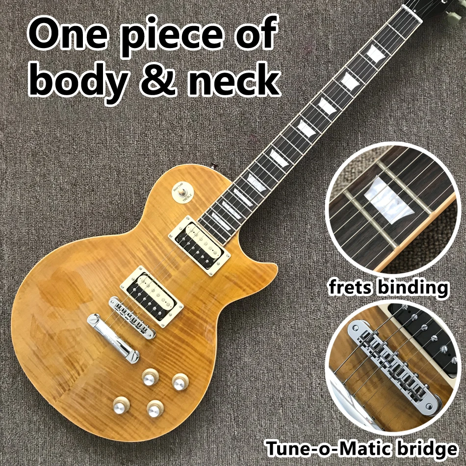 2021 new style electric guitar, Flame maple top, Frets binding, Tune-o-Matic bridge, Rosewood fingerboard guitar, Free shipping
2021 new style electric guitar, Flame maple top, Frets binding, Tune-o-Matic bridge, Rosewood fingerboard guitar, Free shipping