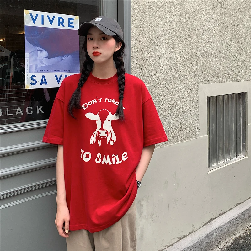 New Cotton Women's T-shirt Loose Plus Size All-match Casual T Shirts Fashion Letter Printing Short Sleeve Top Summer 
New Cotton Women's T-shirt Loose Plus Size All-match Casual T Shirts Fashion Letter Printing Short Sleeve Top Summer