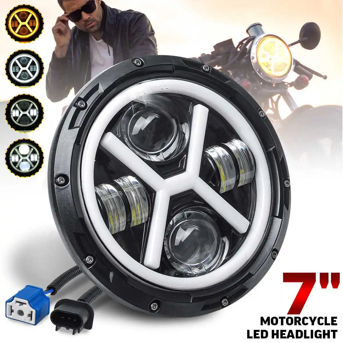 Universal 7inch Car Motorcycle H4 Angle Eyes Projector LED Headlight Hi Low Beam DRL Turn Signal Lamp Headlamp For Honda
Universal 7inch Car Motorcycle H4 Angle Eyes Projector LED Headlight Hi Low Beam DRL Turn Signal Lamp Headlamp For Honda