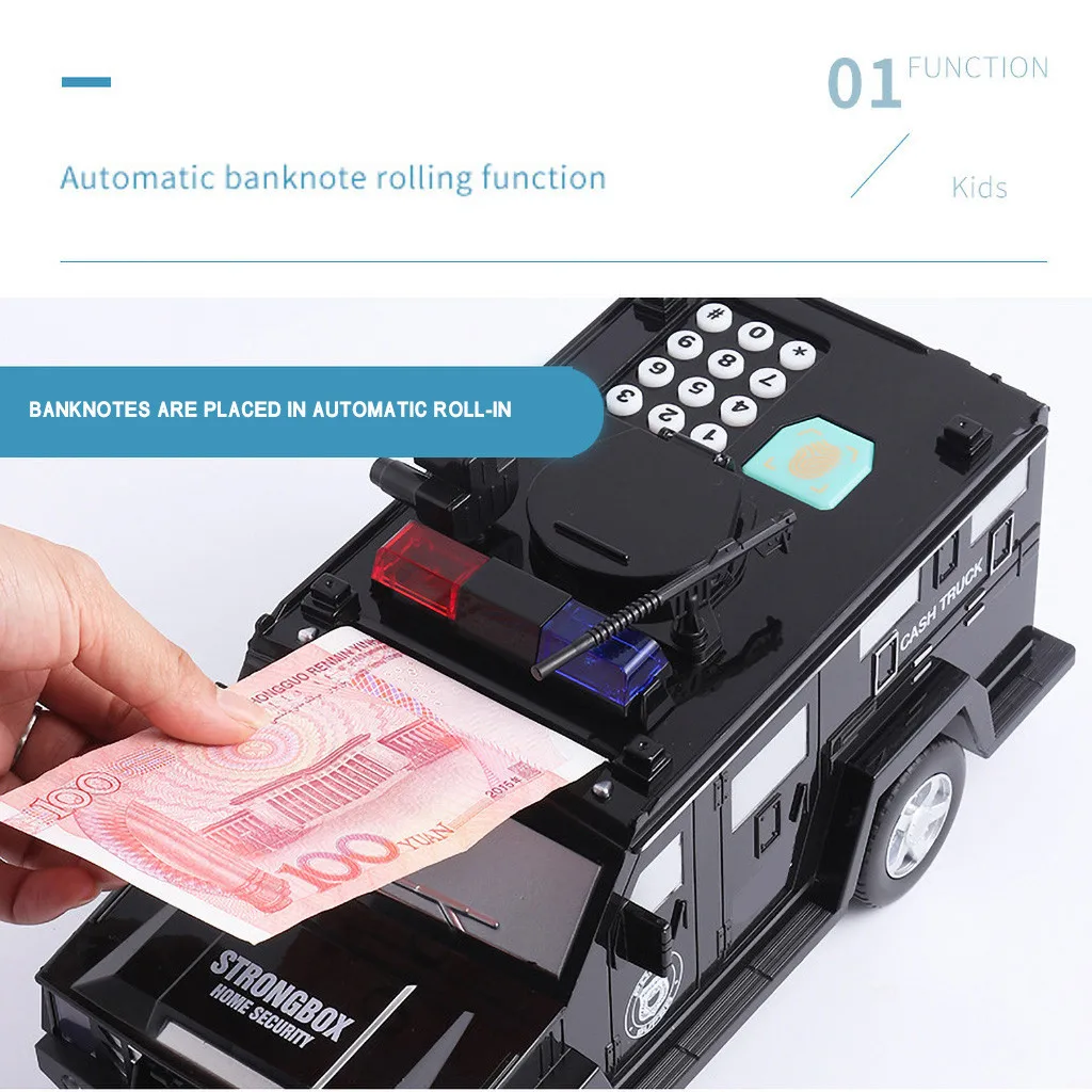 Police car piggy bank electronic code children's toy coin box safe deposit banknote box truck carry banknote box 
Police car piggy bank electronic code children's toy coin box safe deposit banknote box truck carry banknote box