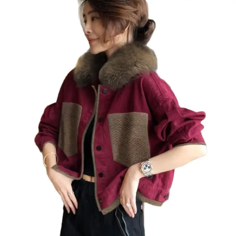 Women Square Collar Denim Jacket Red Short Korean Loose Fur Collar Jacket Spring Autumn Stitching Jeans Coat Femme Outwear 764
Women Square Collar Denim Jacket Red Short Korean Loose Fur Collar Jacket Spring Autumn Stitching Jeans Coat Femme Outwear 764