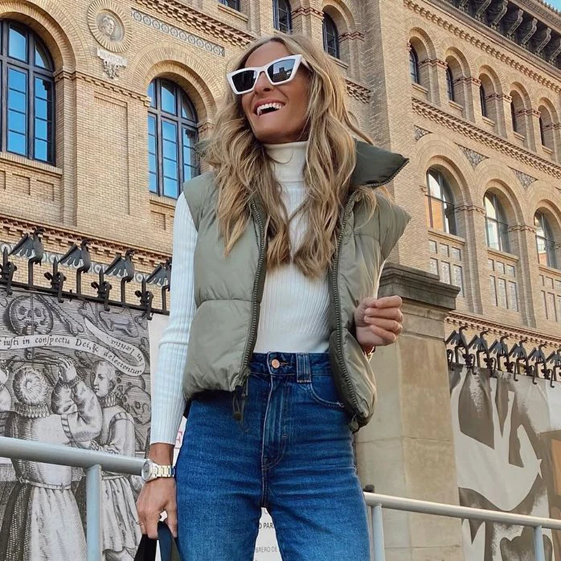 ZXQJ Vintage Women Short Down Vest Coats 2021 Spring Fashion Ladies Light Weight Waistcoat Jackets Streetwear Female Chic Girls | Женская