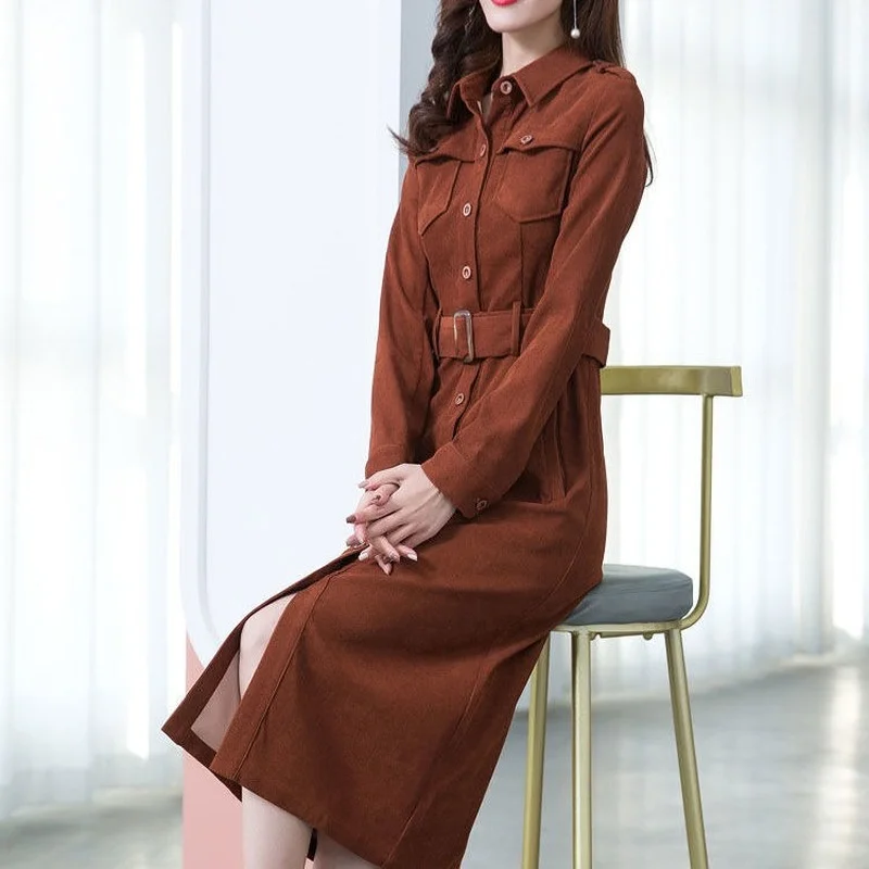 Women Turndown Collar Full Sleeve Corduroy Dress Spring Autumn Vintage Solid Long Dresses Vestidos Shirt Dress Robe Y955
Women Turndown Collar Full Sleeve Corduroy Dress Spring Autumn Vintage Solid Long Dresses Vestidos Shirt Dress Robe Y955