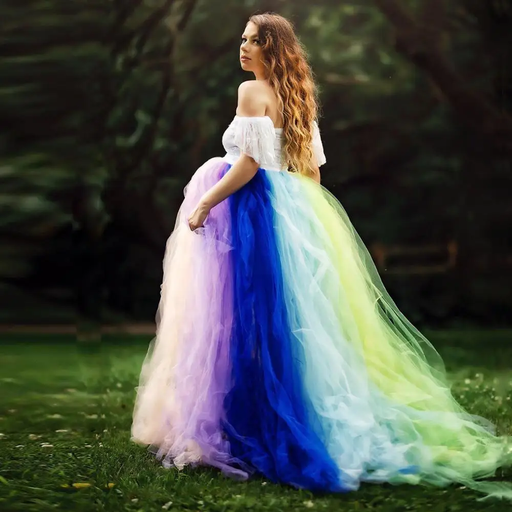 

Rainbow Tutu Dresses Maternity Photography Props Pregnancy Dress Photography Fishtail Maternity Dress For Photo Shoot Maxi Dress