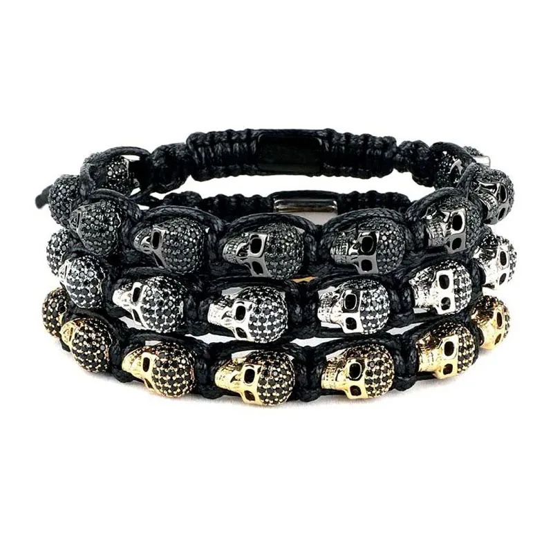 Luxury Men Fashion Black CZ Skull Head Braided Macrame Men's Jewelry bangle bracelet
Luxury Men Fashion Black CZ Skull Head Braided Macrame Men's Jewelry bangle bracelet