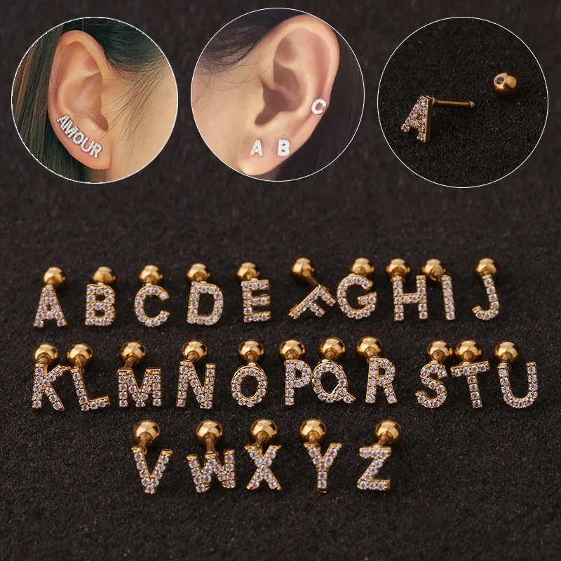 1Pc 16g Steel & Copper Ear Barbell Dainty 26 Capital Letters CZ Ear Tragus Daith Cartilage Rook Piercing Jewelry Stud Earring
1Pc 16g Steel & Copper Ear Barbell Dainty 26 Capital Letters CZ Ear Tragus Daith Cartilage Rook Piercing Jewelry Stud Earring