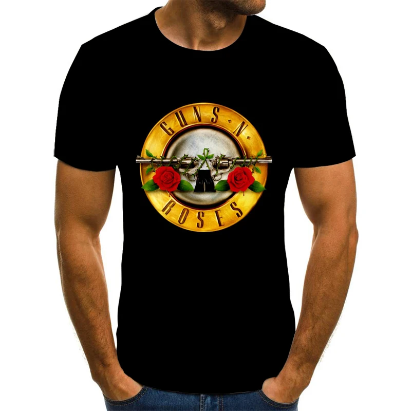 Новинка модная футболка в стиле панк с принтом Guns N Roses Мужская черная топы из