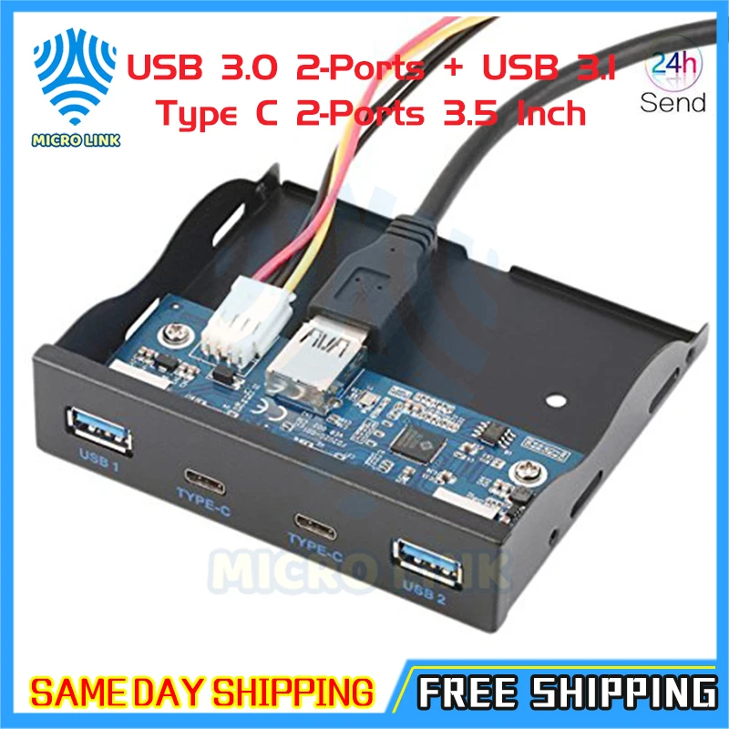 USB 3.0 2-Ports + USB 3.1 Type C 2-Ports 3.5 Inch Front Panel USB Hub with 20 Pin Connector & 2ft Adapter Cable
USB 3.0 2-Ports + USB 3.1 Type C 2-Ports 3.5 Inch Front Panel USB Hub with 20 Pin Connector & 2ft Adapter Cable