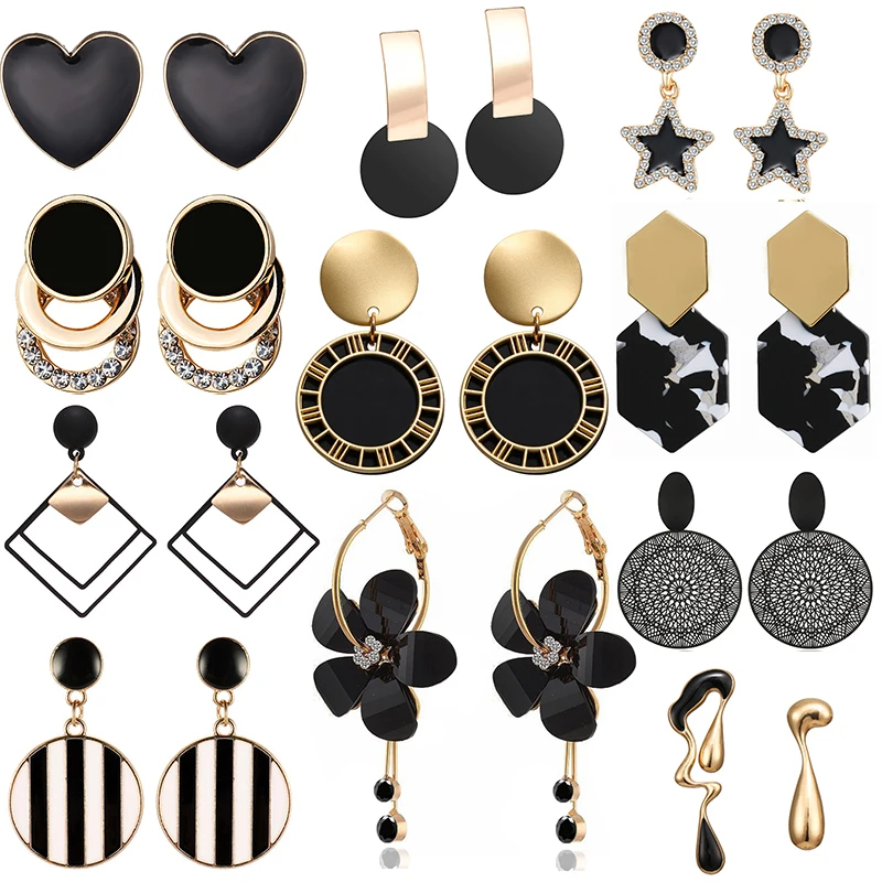 New Fashion Unique Black Drop Earrings Heart Crystal Star Love Geometric Earrings for Women Jewelry Flower Simple Brincos
New Fashion Unique Black Drop Earrings Heart Crystal Star Love Geometric Earrings for Women Jewelry Flower Simple Brincos